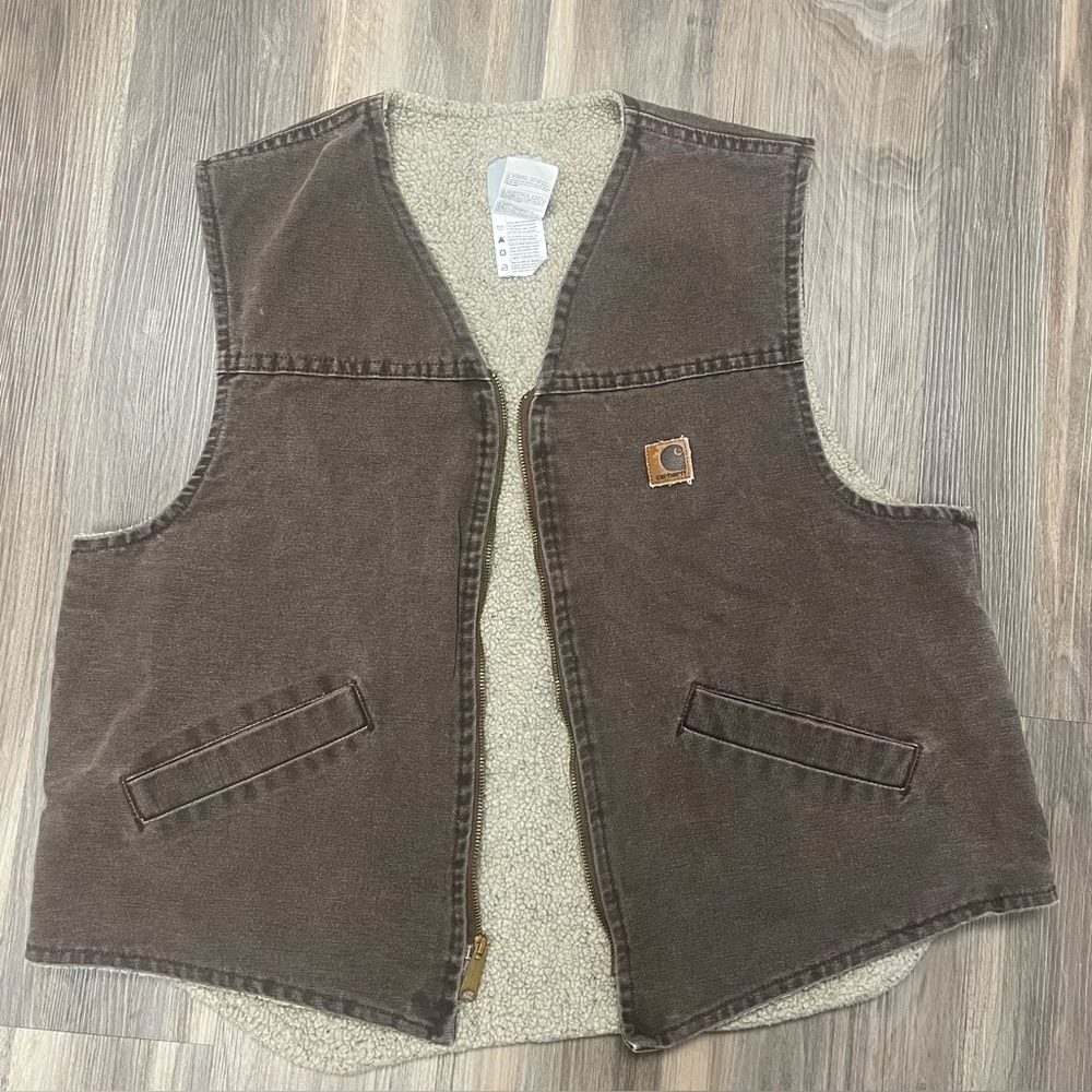 Vintage Carhartt Vest Mens Size XL V13 CHT Sherpa Lined Canvas Brown Made In USA